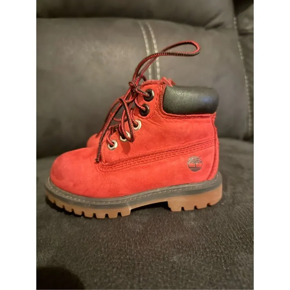✅TIMBERLAND TODDLER  X NBA CHICAGO BULLS CLASSIC PREMIUM BOOTS RED NUBUCK